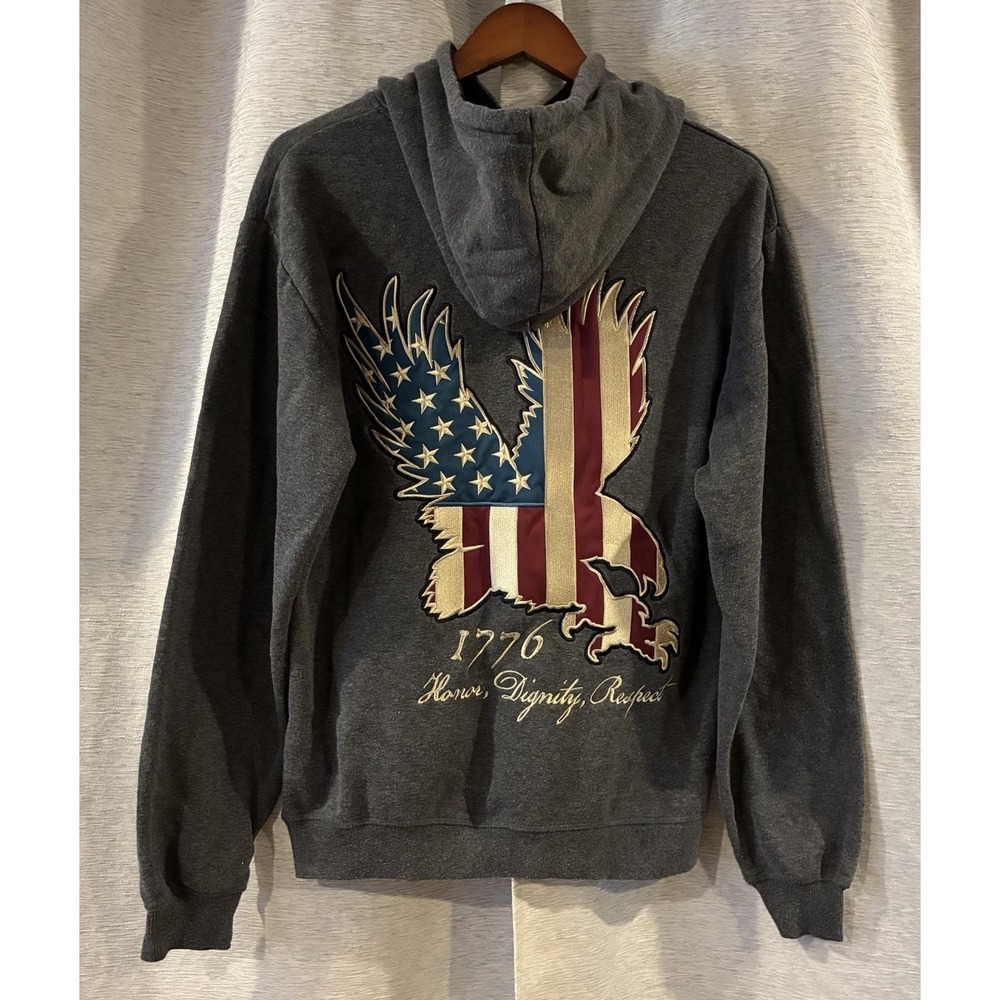 Buck Wear Hoodie Mens M Gray Patriotic USA Honor Dignity Respect Pullover